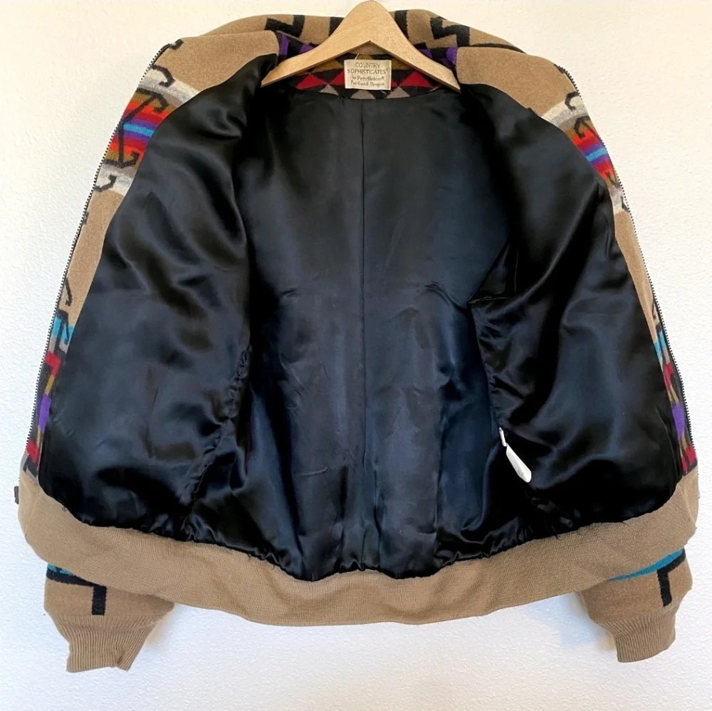 Pendleton Sophisticates Wool Navajo Bomber Beige Black Red Blue‎ Size Large